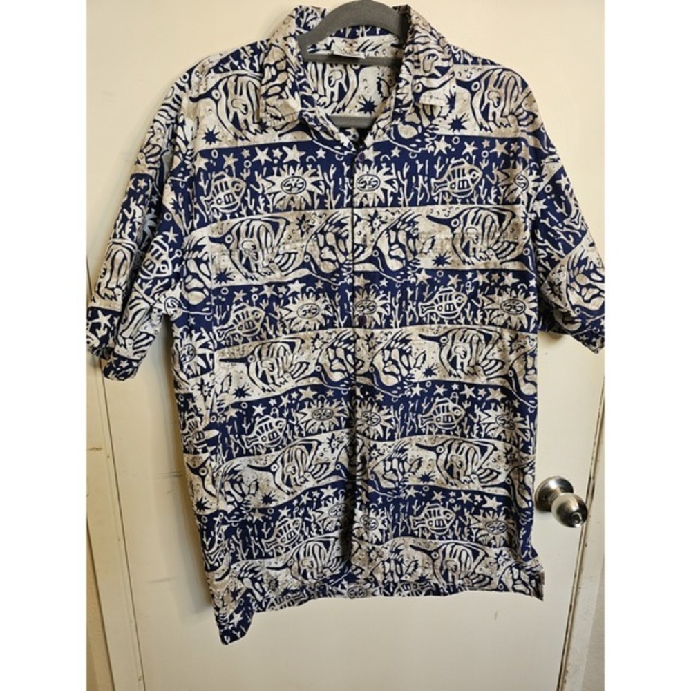 Rum Reggae Hawaiian Island Shirt 100% Cotton‎ Ocean Short Sleeve Camp Mens Large